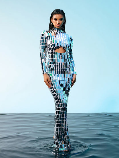 Rumi Acrylic Embellished Cutout Maxi Dress