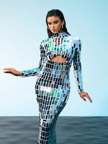 Rumi Acrylic Embellished Cutout Maxi Dress