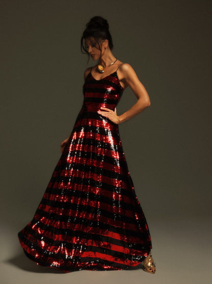 Rupali Spaghetti Stripe Sequin Maxi Dress