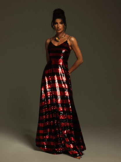 Rupali Spaghetti Stripe Sequin Maxi Dress