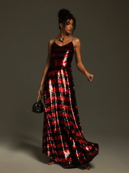 Rupali Spaghetti Stripe Sequin Maxi Dress
