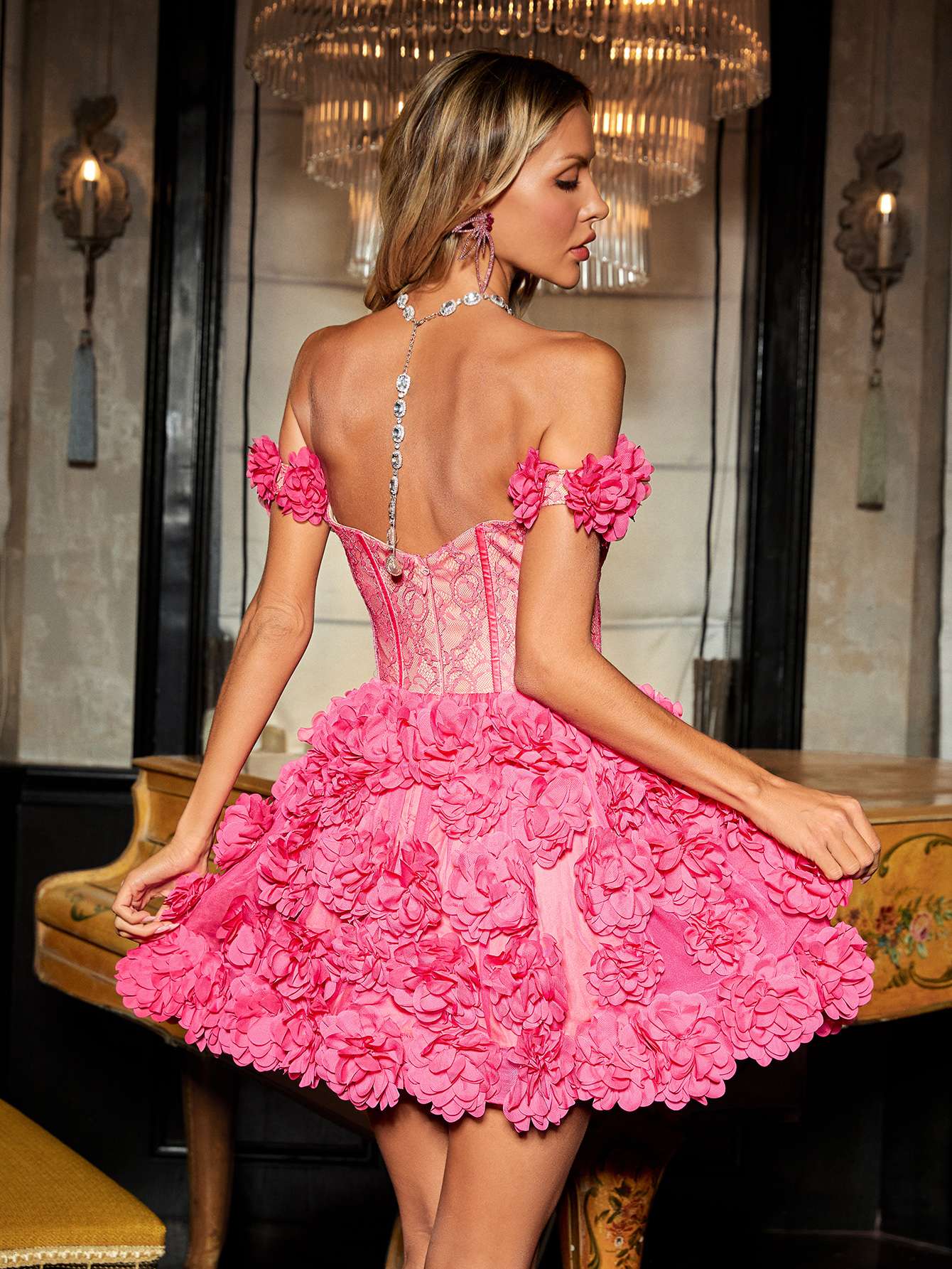 Saathvik Off Shoulder Flower Mini Dress