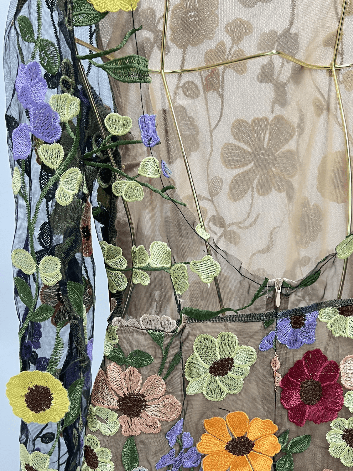 Saige Long Sleeve Mesh Flower Mini Dress In Black