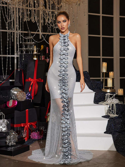 Scorpio Halterneck Bow Crystal Maxi Dress