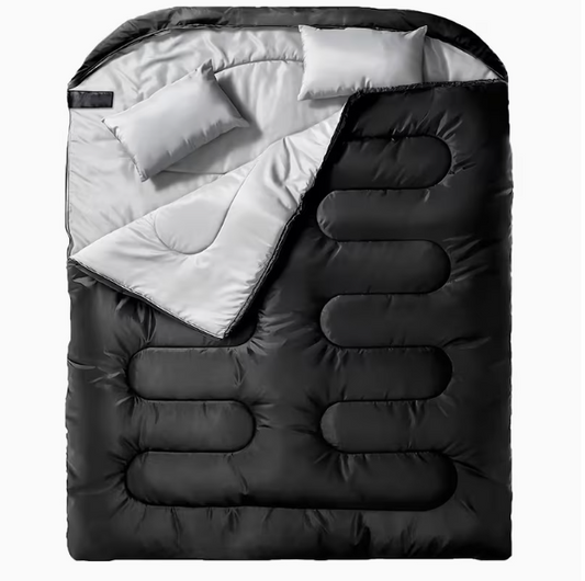 Double Sleeping Bag (-5°C) for Cold Weather – Free 2 Pillows & Storage Bag | Free UK Shipping