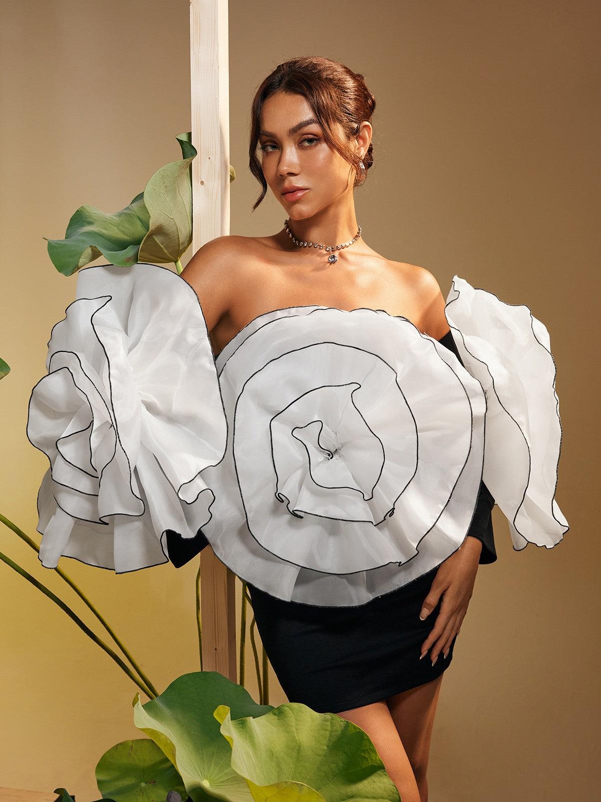 Selasi Off Shoulder Flower Mini Dress