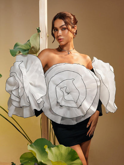 Selasi Off Shoulder Flower Mini Dress