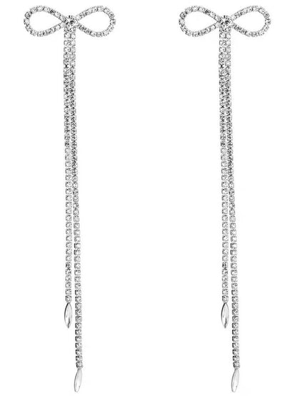 Shalini Rhinestone Bow Long Chain Earrings