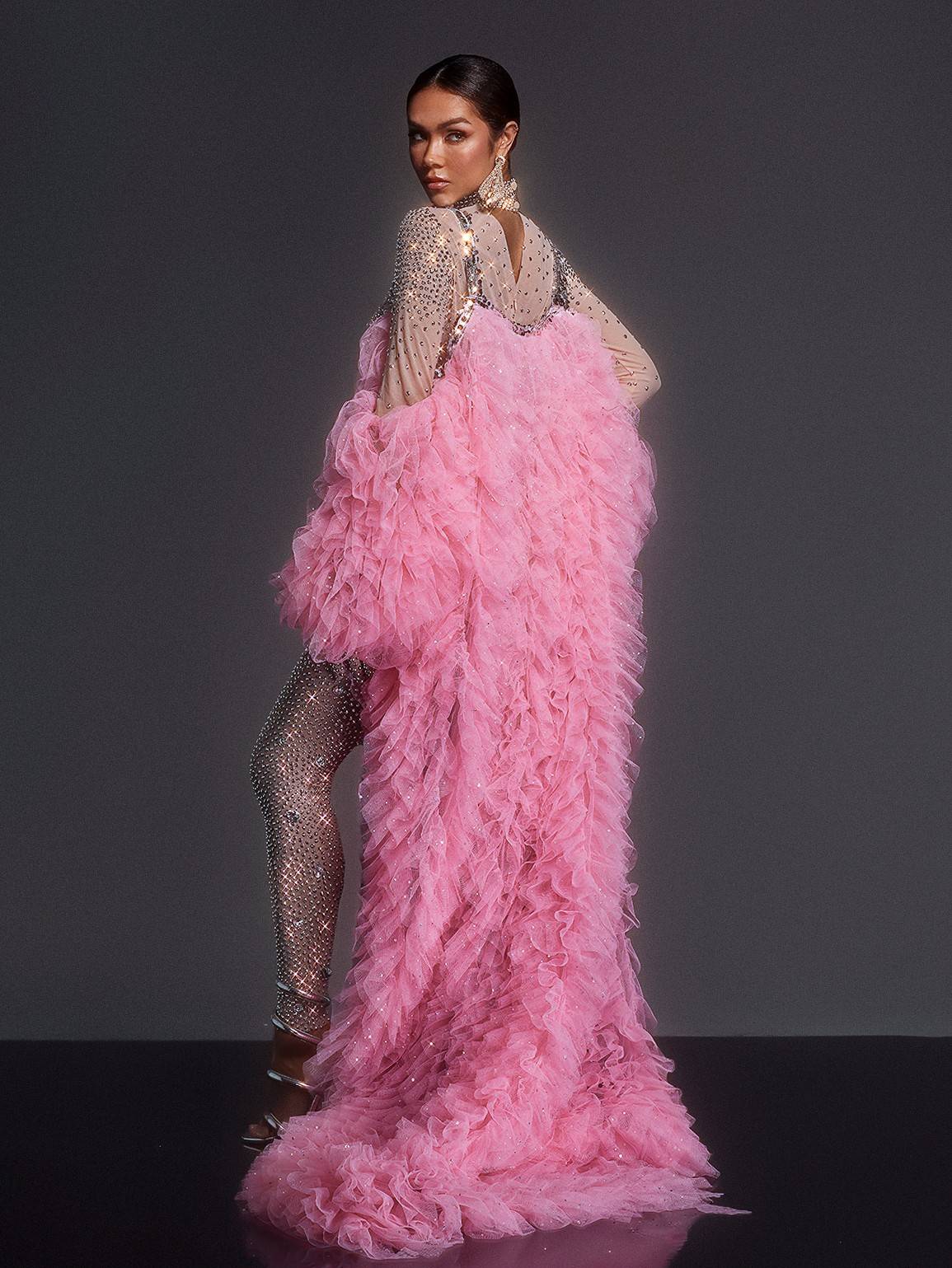 Shaquanna Tulle Coat In Pink