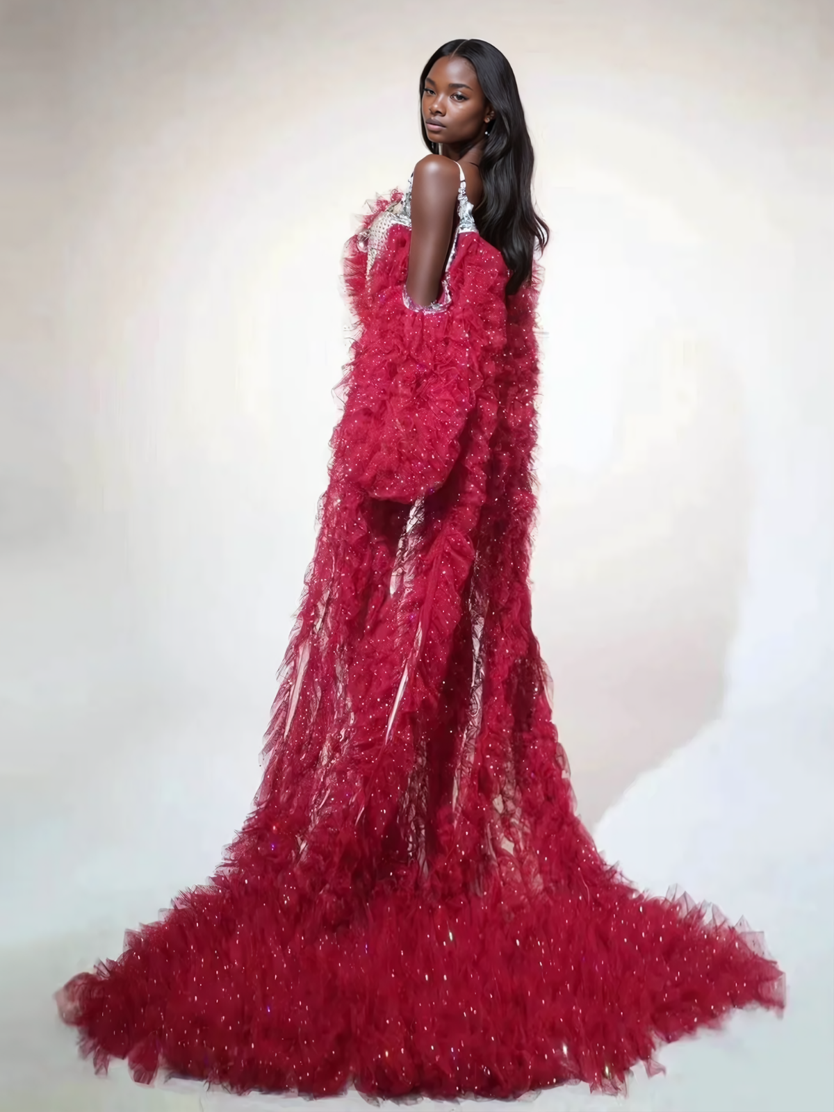Shaquanna Tulle Coat In Red