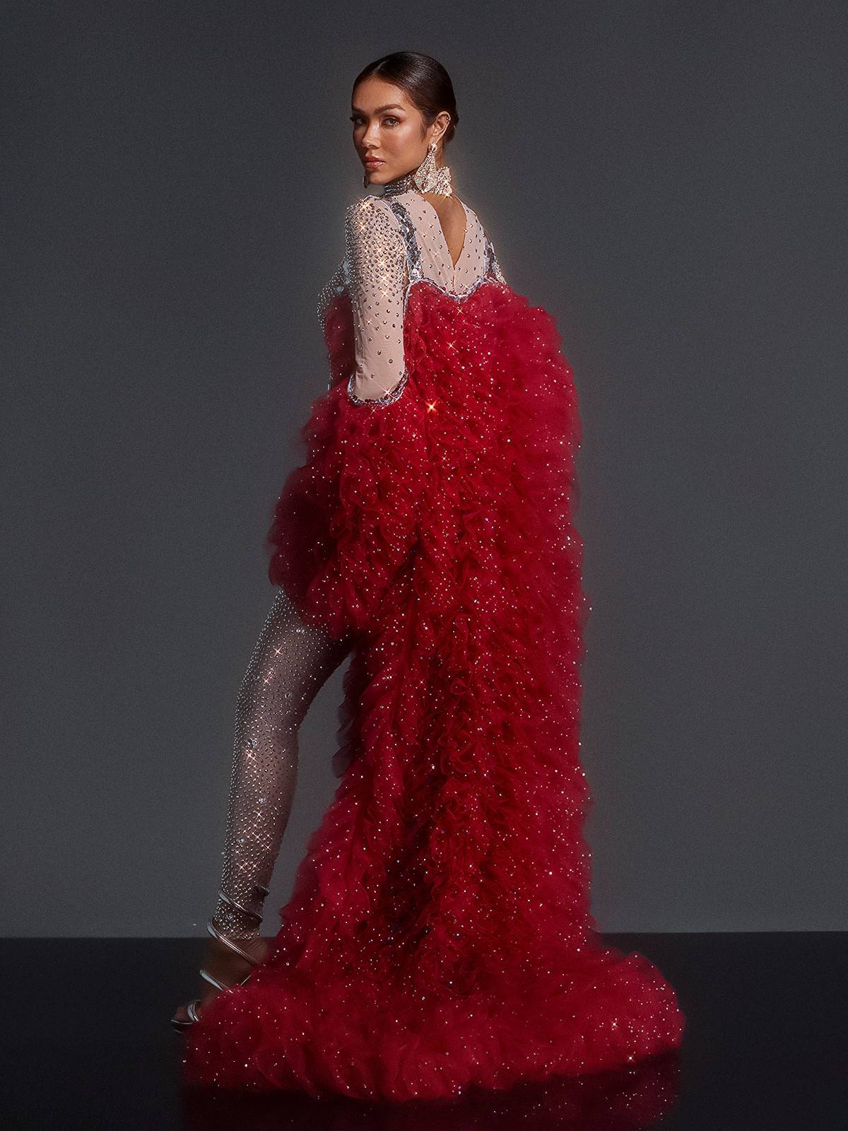 Shaquanna Tulle Coat In Red