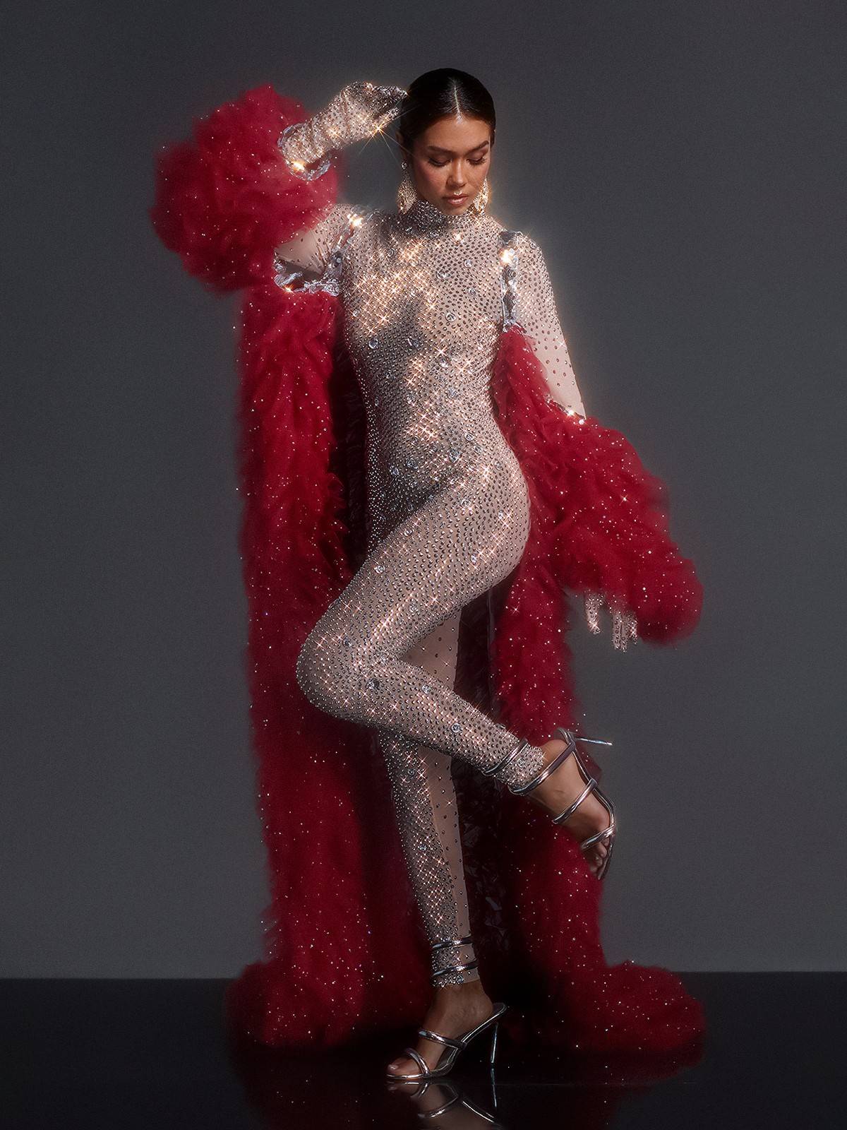 Shaquanna Tulle Coat In Red