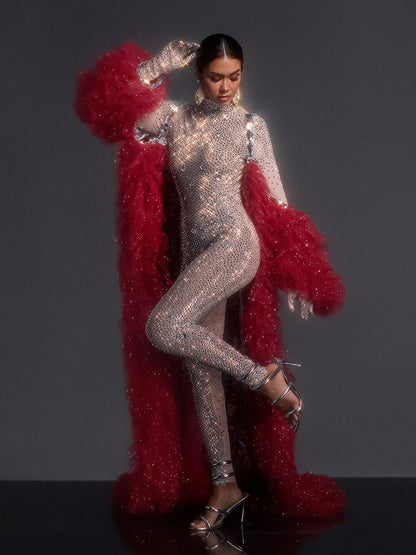 Shaquanna Tulle Coat In Red