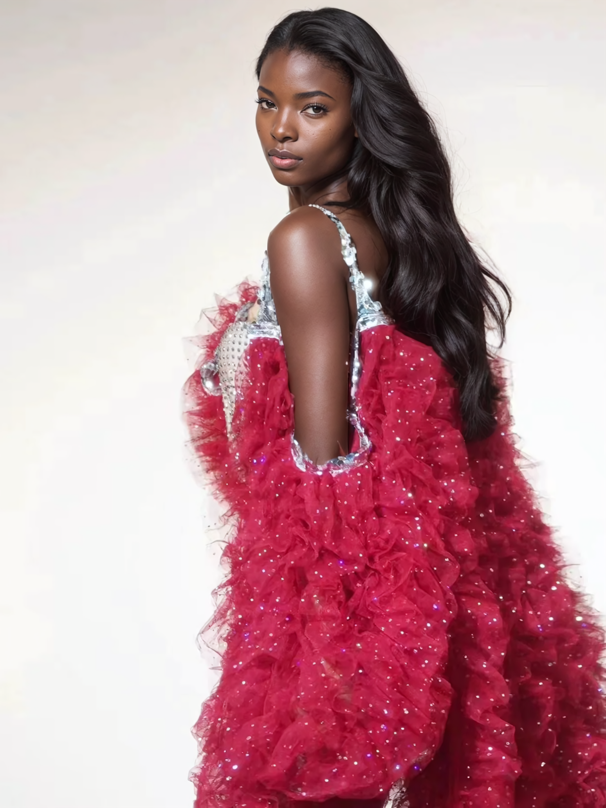 Shaquanna Tulle Coat In Red