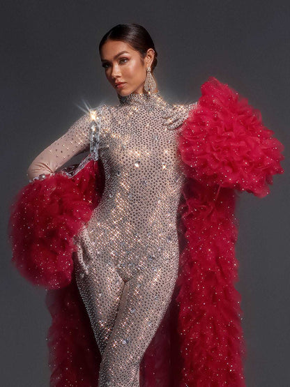 Shaquanna Tulle Coat In Red