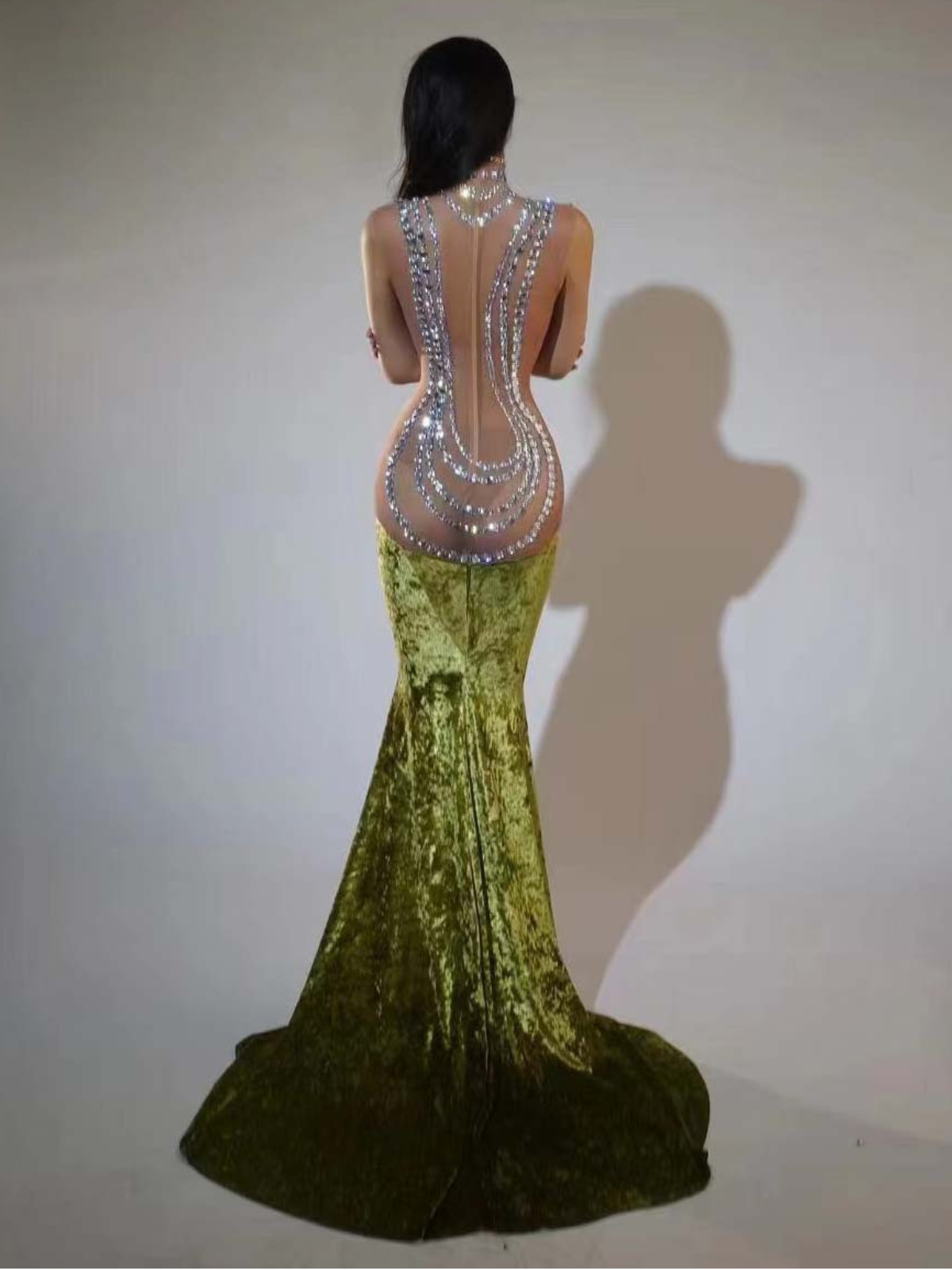 Shelyn Rhinestone Velvet Mermaid Maxi Dress