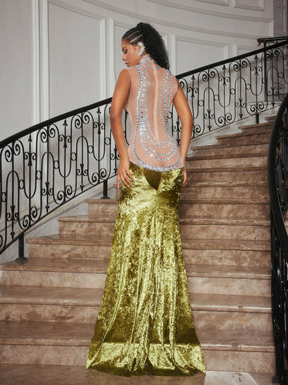 Shelyn Rhinestone Velvet Mermaid Maxi Dress
