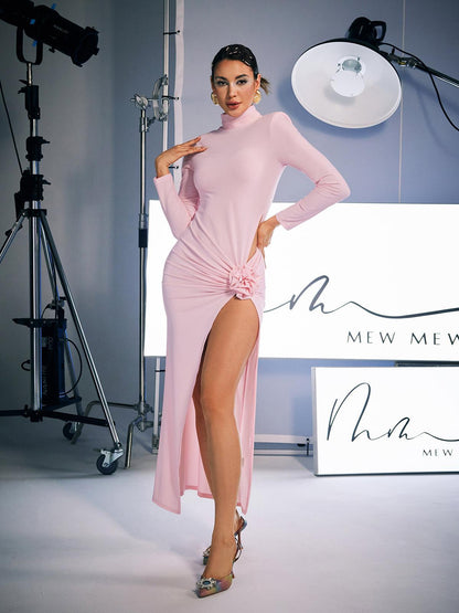 Shiphrah Long Sleeve Flower Split Midi Dress