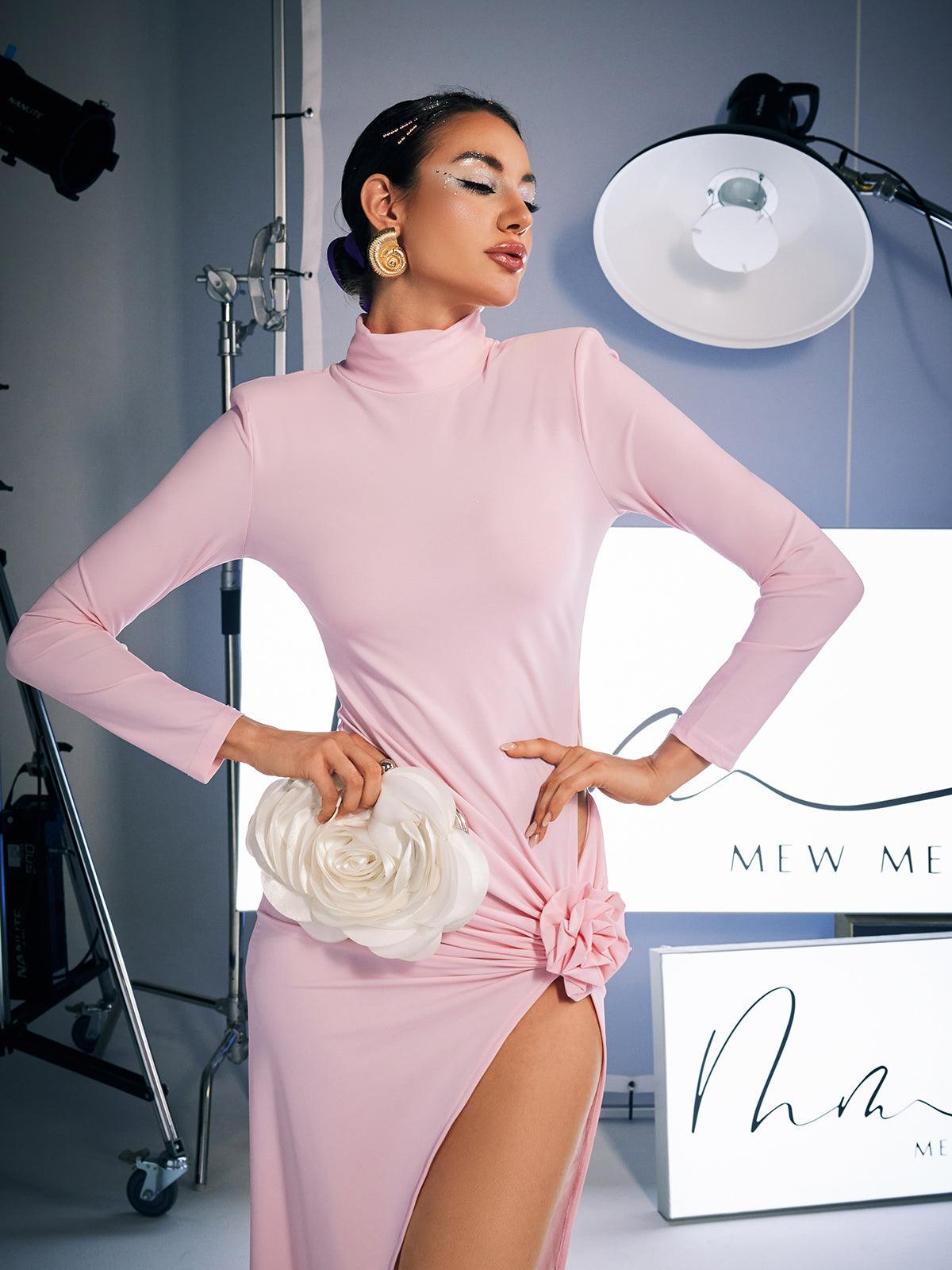 Shiphrah Long Sleeve Flower Split Midi Dress