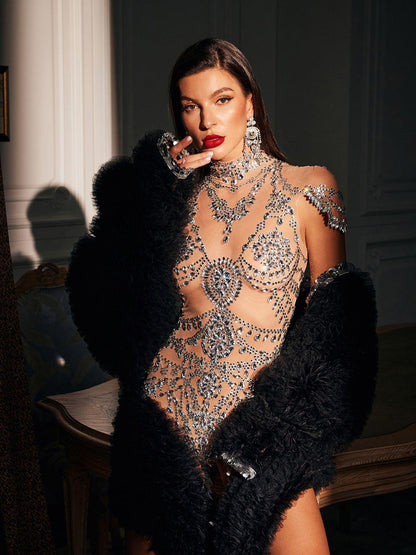 Simona High Neck Rhinestone Bodysuit