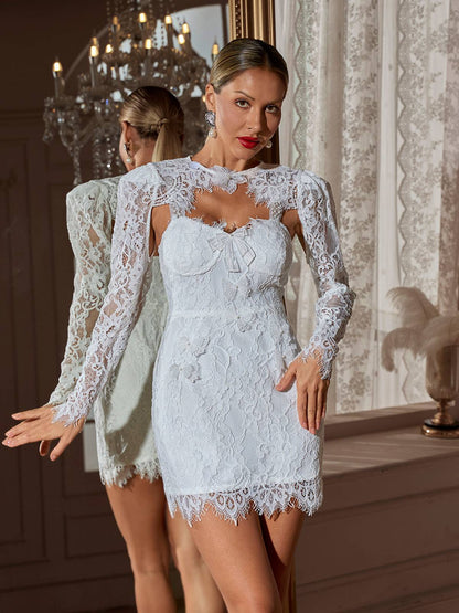 Skoupá Lace Pearl Bow Mini Dress
