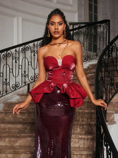 Soni Strapless Floral Sequin Maxi Dress