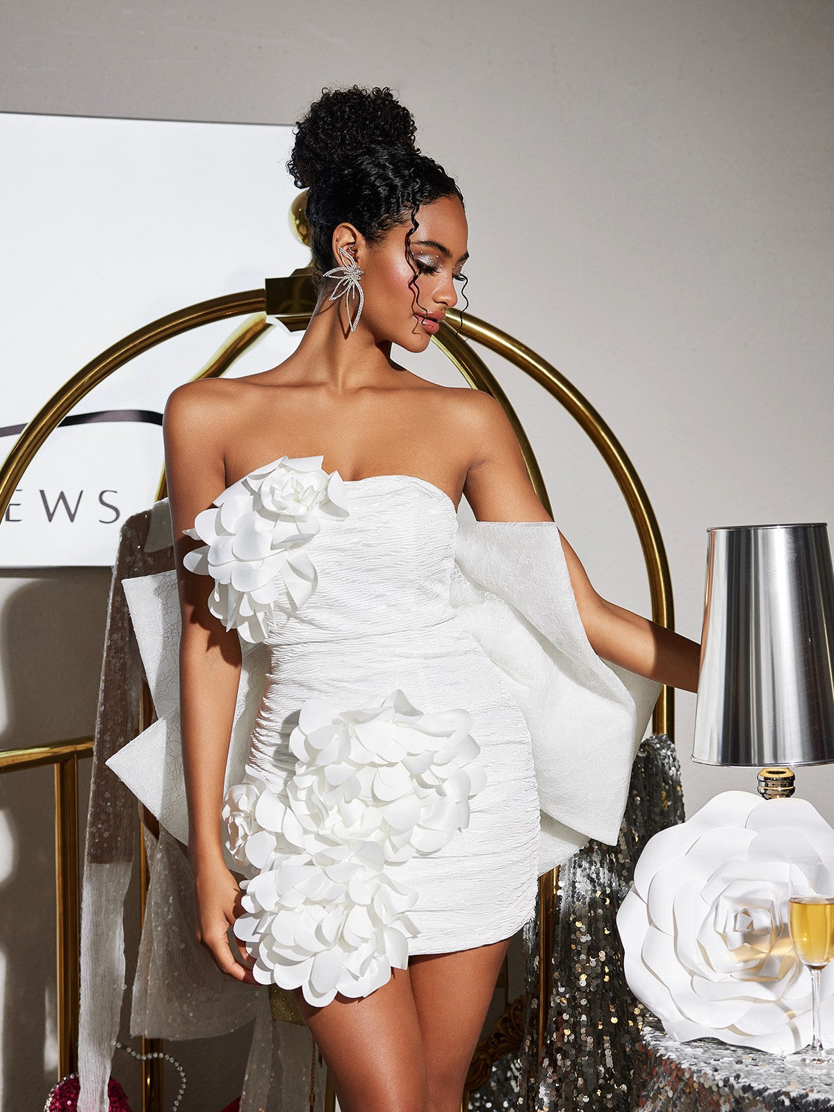 Sophrona Strapless Flower Bow Mini Dress