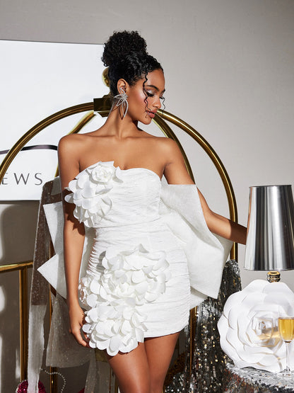 Sophrona Strapless Flower Bow Mini Dress