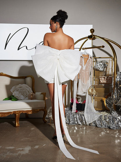 Sophrona Strapless Flower Bow Mini Dress