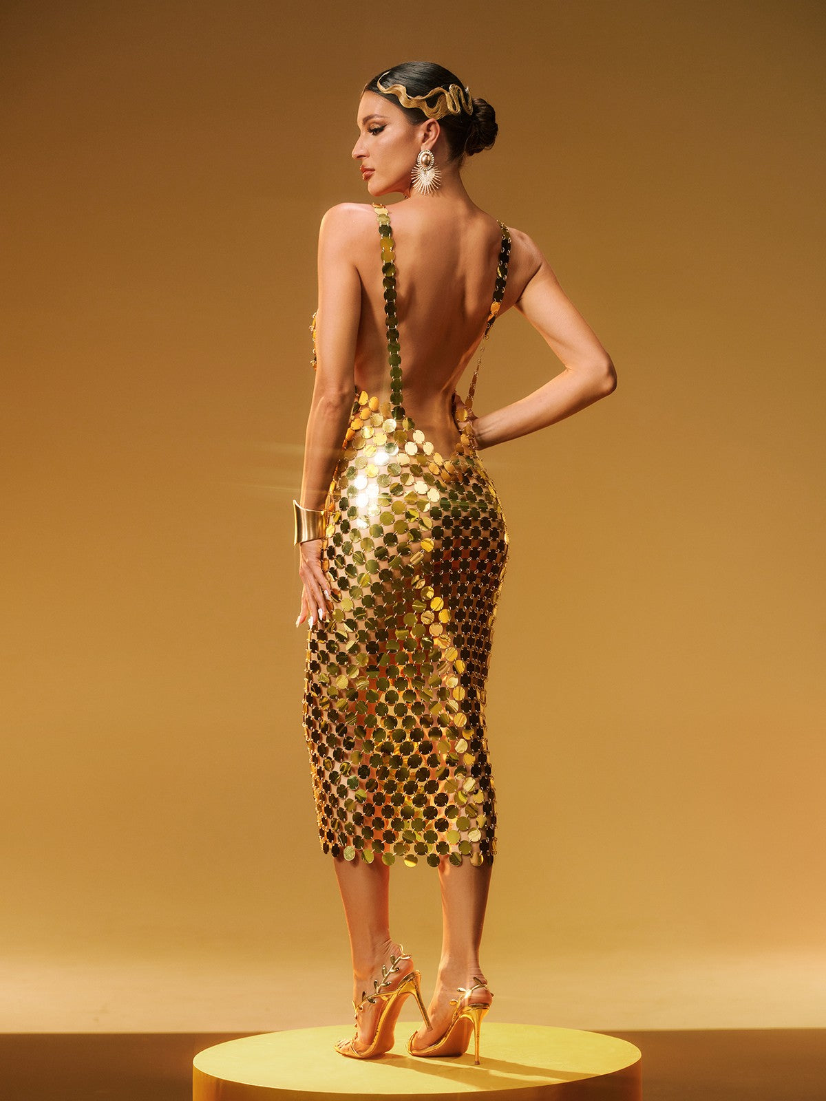 Stephanie Spaghetti Acrylic Chainmail Midi Dress