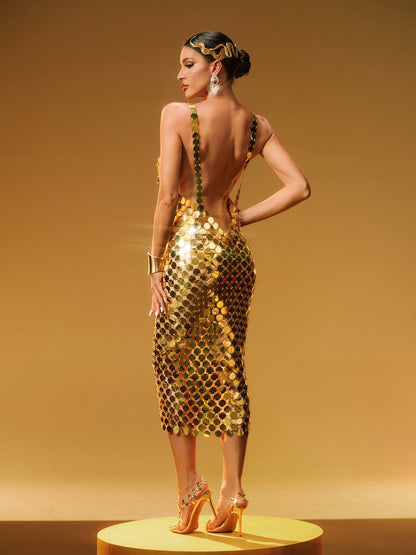Stephanie Spaghetti Acrylic Chainmail Midi Dress
