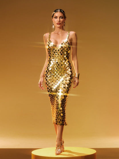 Stephanie Spaghetti Acrylic Chainmail Midi Dress