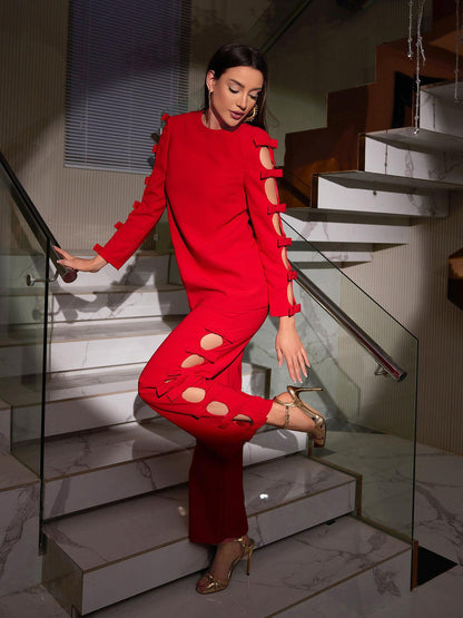 Sunni Long Sleeve Bow Cutout Pants Set