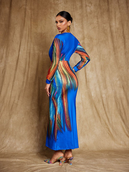 Suzanne V Neck Printed Satin Midi Dress