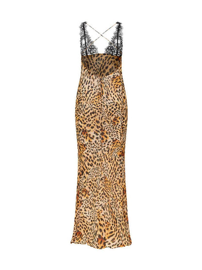 Svea Lace Leopard Printed Maxi Dress