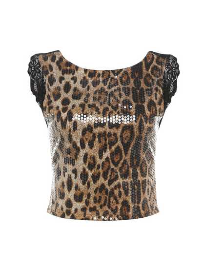 Syrita Backless Leopard Sequin Top