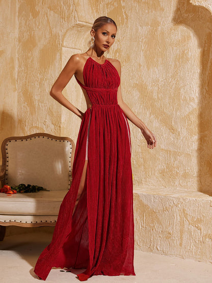 Tahlia Backless Glitter Ruched Maxi Dress