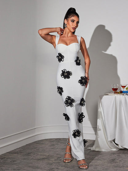 Teadoir Flower Crystal Bandage Mini Dress