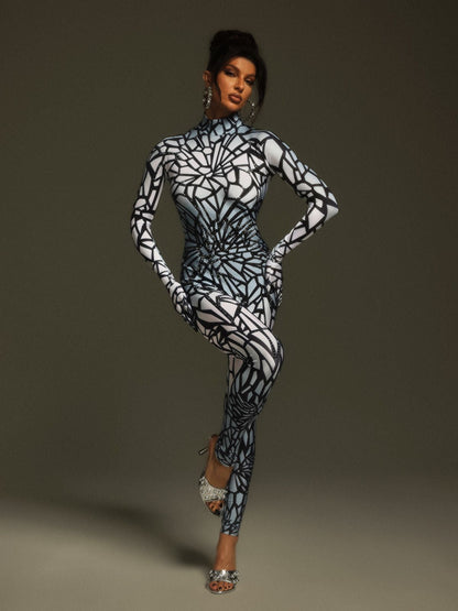 Tevaughn Long Sleeve Animal Printed Jumpsuit