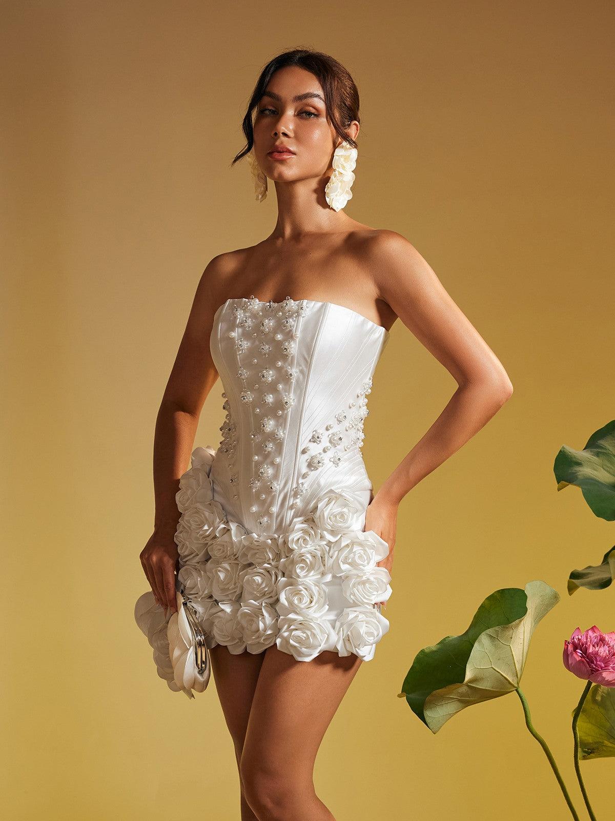 Thaddai Flower Pearl Crystal Skirt Set