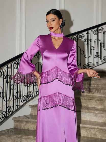 Thandie Glitter Fringe Satin Dress