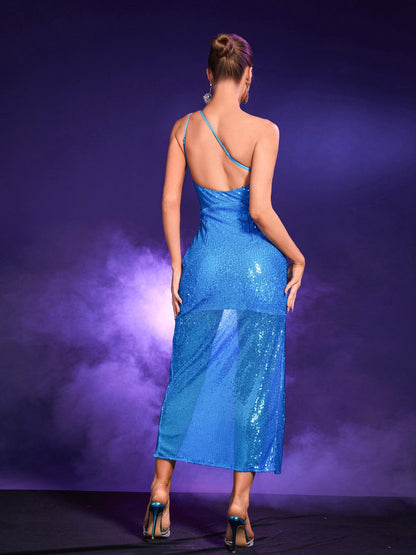 Tindra One Shoulder Cutout Sequin Dress