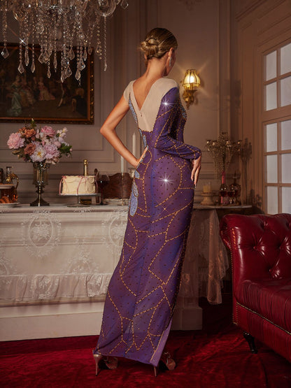 Tisa Wing Printed Rhinestone Mesh Dress