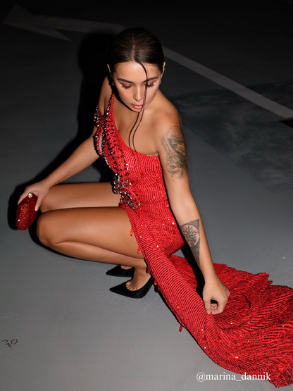 Tonantzin One Shoulder Sequin Split Maxi Dress