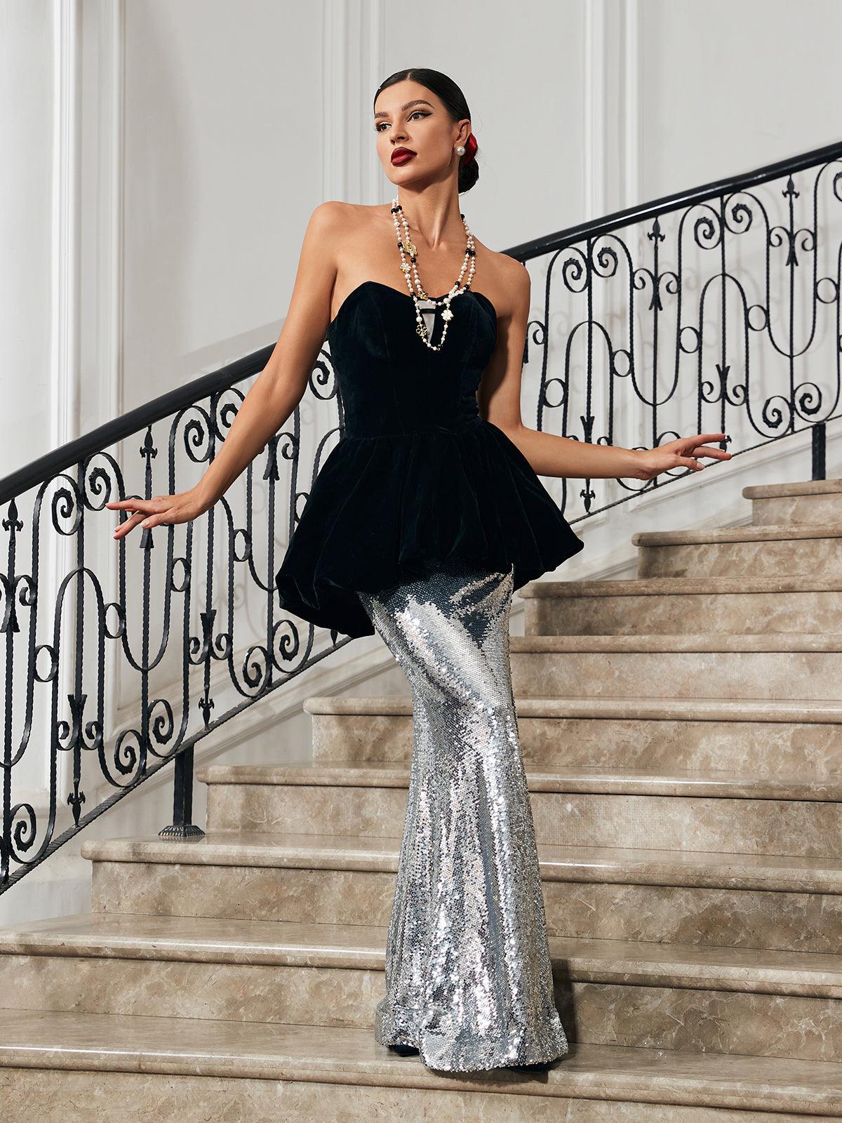 Trudy Strapless Velvet Mermaid Maxi Dress