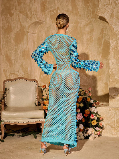 Tyxaris Cutout Sequin Knitted Maxi Dress