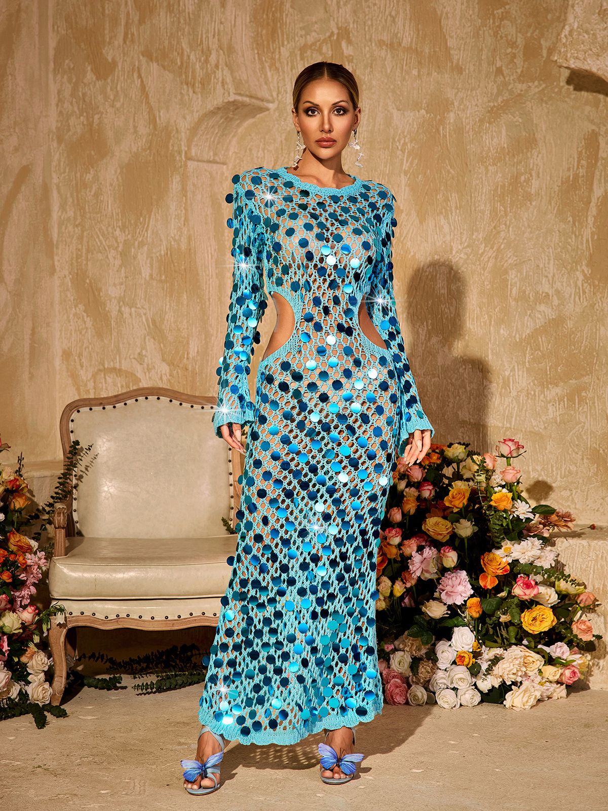 Tyxaris Cutout Sequin Knitted Maxi Dress