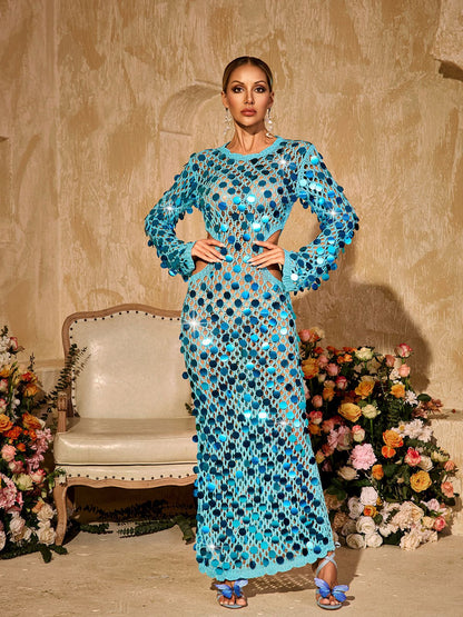 Tyxaris Cutout Sequin Knitted Maxi Dress
