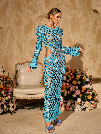 Tyxaris Cutout Sequin Knitted Maxi Dress