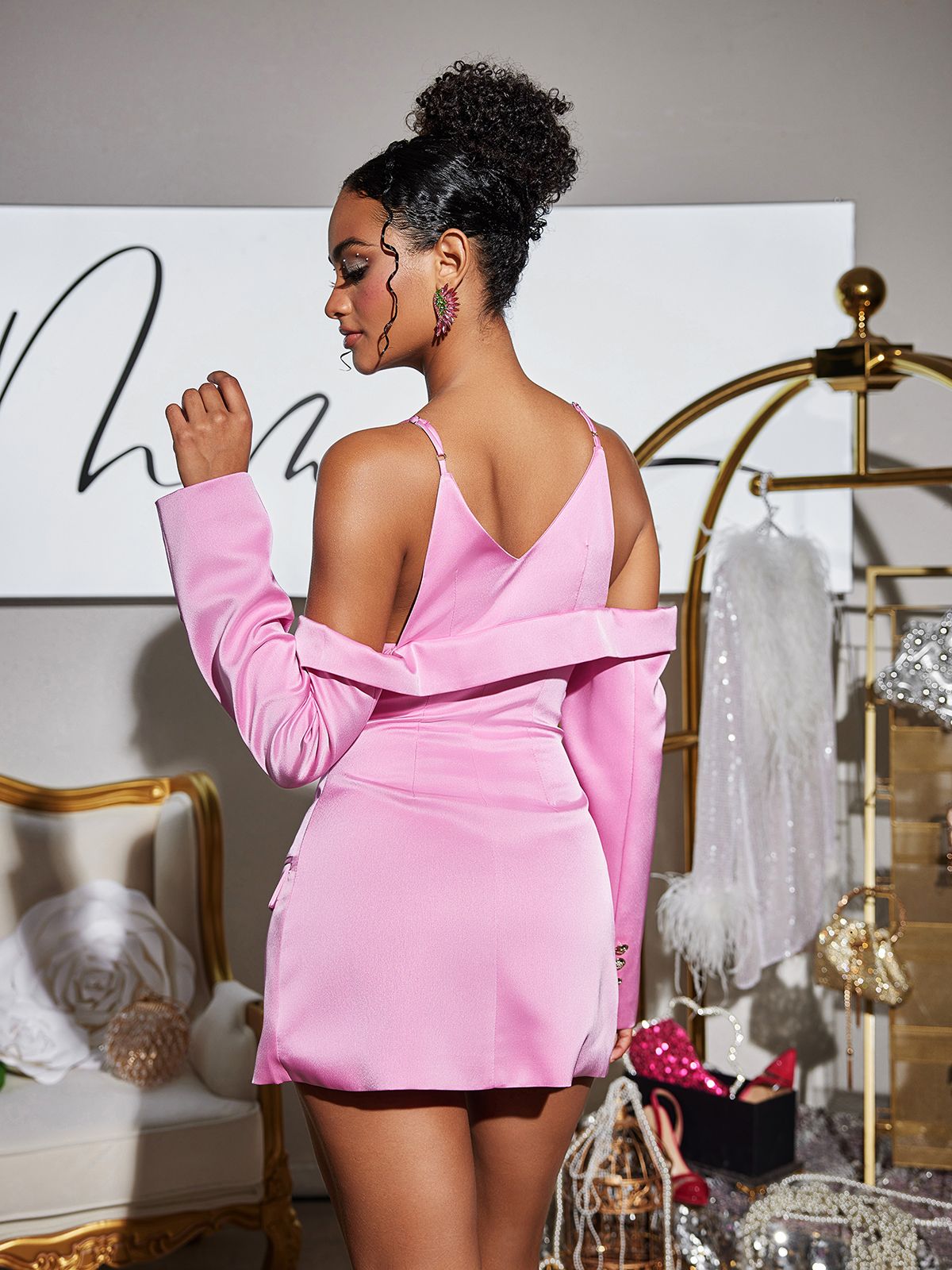 Vila Plunge Draped Satin Blazer